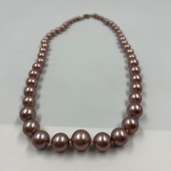 Vintage Monet Dark Faux Pearl Necklace Chunky Small To Large Rod Ring Close MCM - Picture 7 of 7